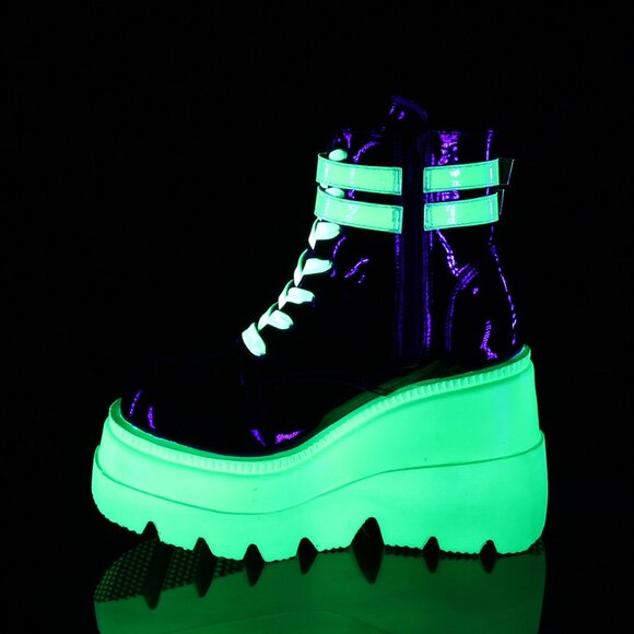 Demonia Shaker-52 UV Reflective Rave Platform Boots - Picture 2 of 6